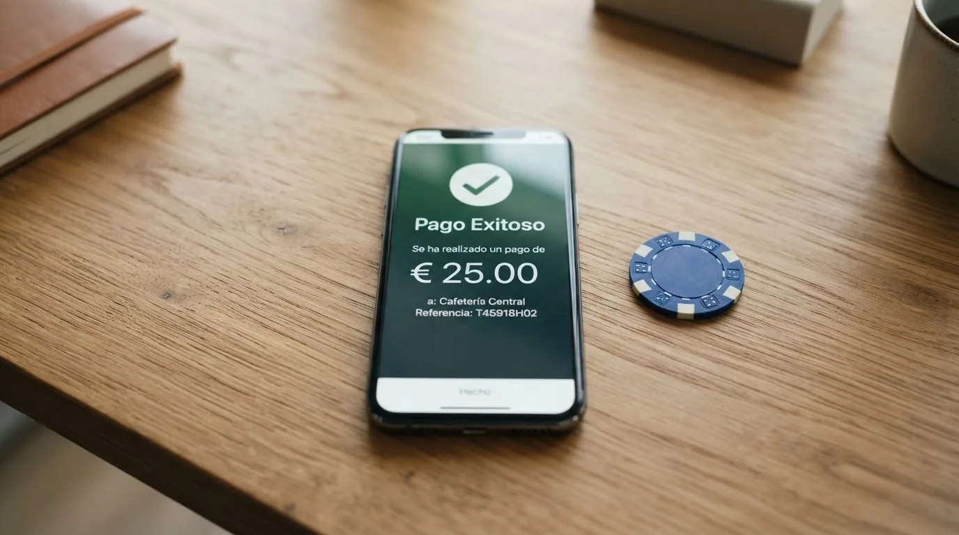 Teléfono mostrando la app de Bizum junto a la pantalla de depósito de un casino online