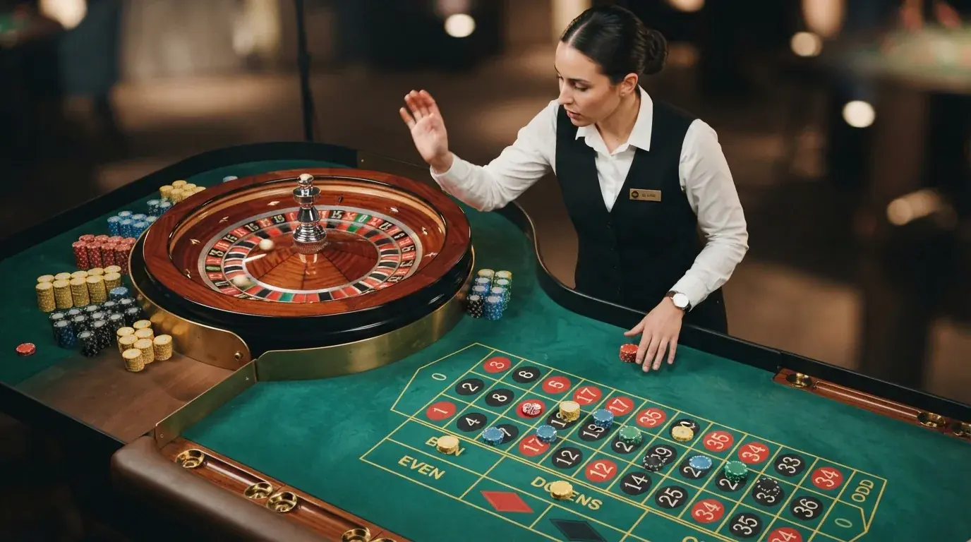 Mesa de ruleta en vivo del Casino Barcelona con crupier profesional y streaming en alta definición