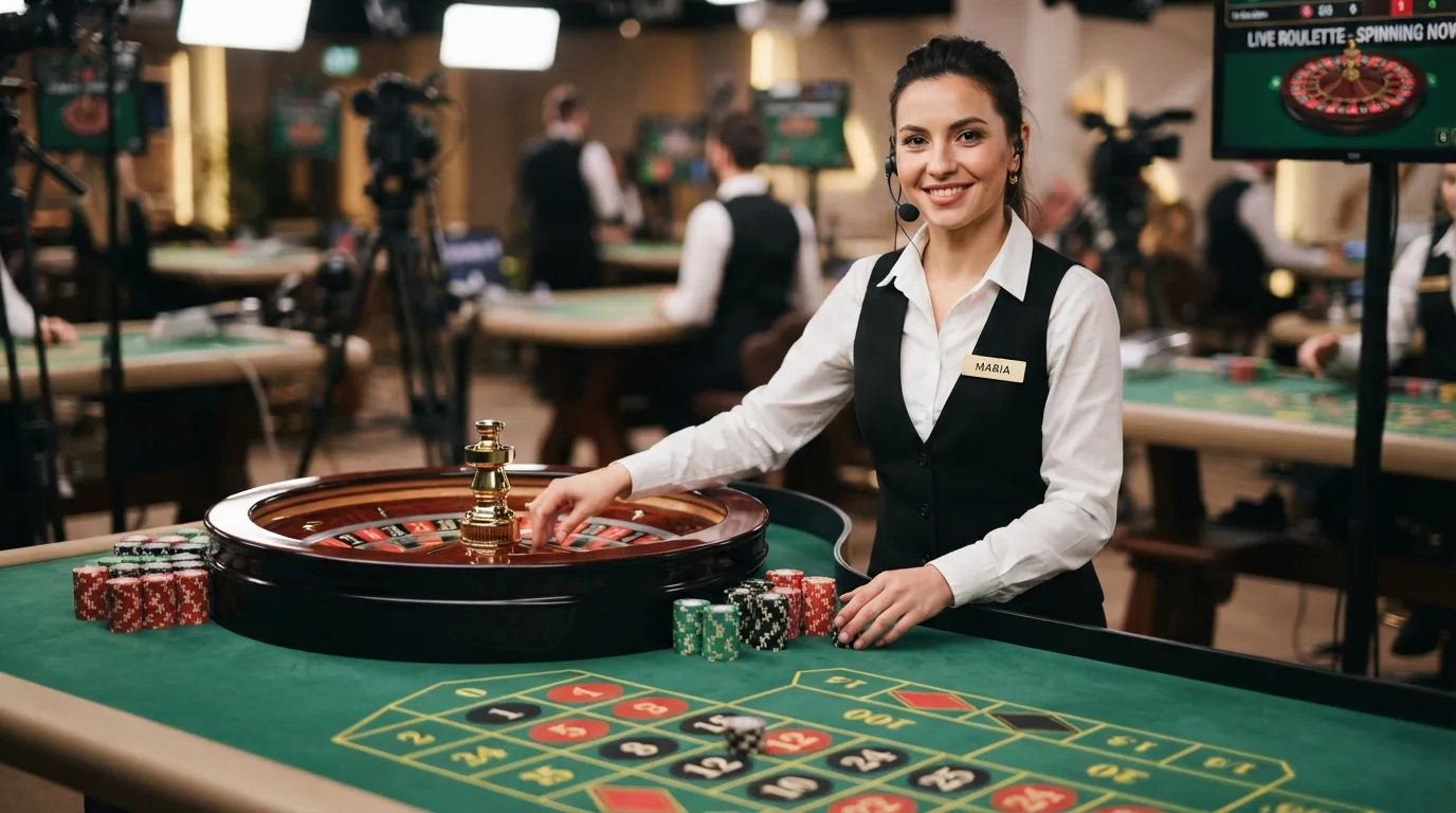 Mesa de ruleta en vivo con crupier real retransmitida desde un estudio con licencia MGA