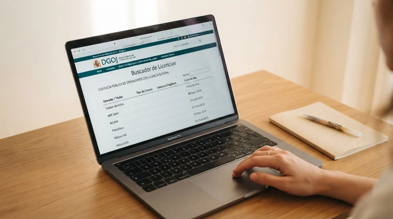 Captura del buscador público de operadores con licencia de la DGOJ en la web ordenacionjuego.es mostrando el listado de operadores autorizados con dominio .es.