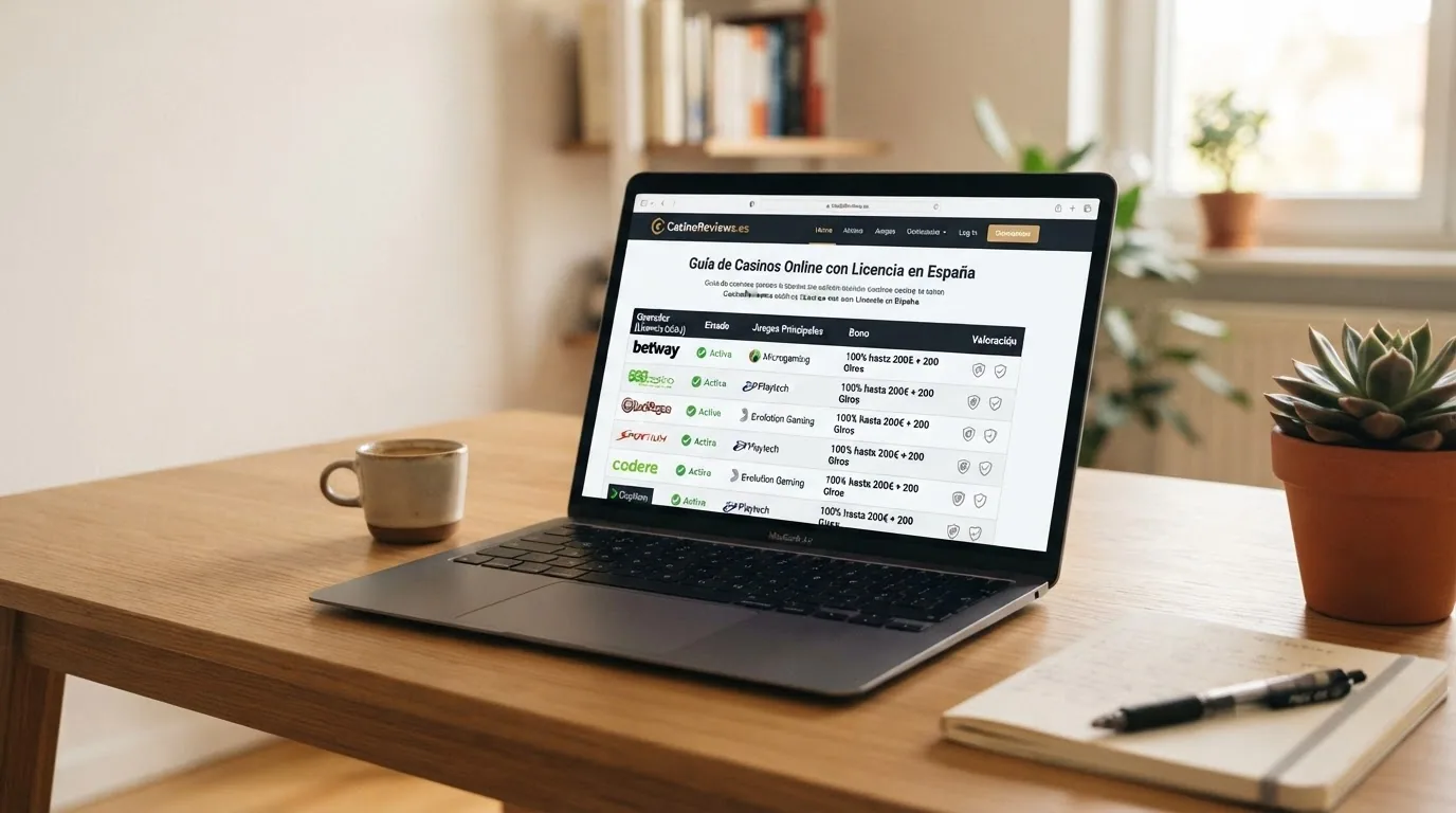 Una tabla comparativa con los logotipos de diez casinos online alineados junto a columnas de datos como licencia, bono y proveedores
