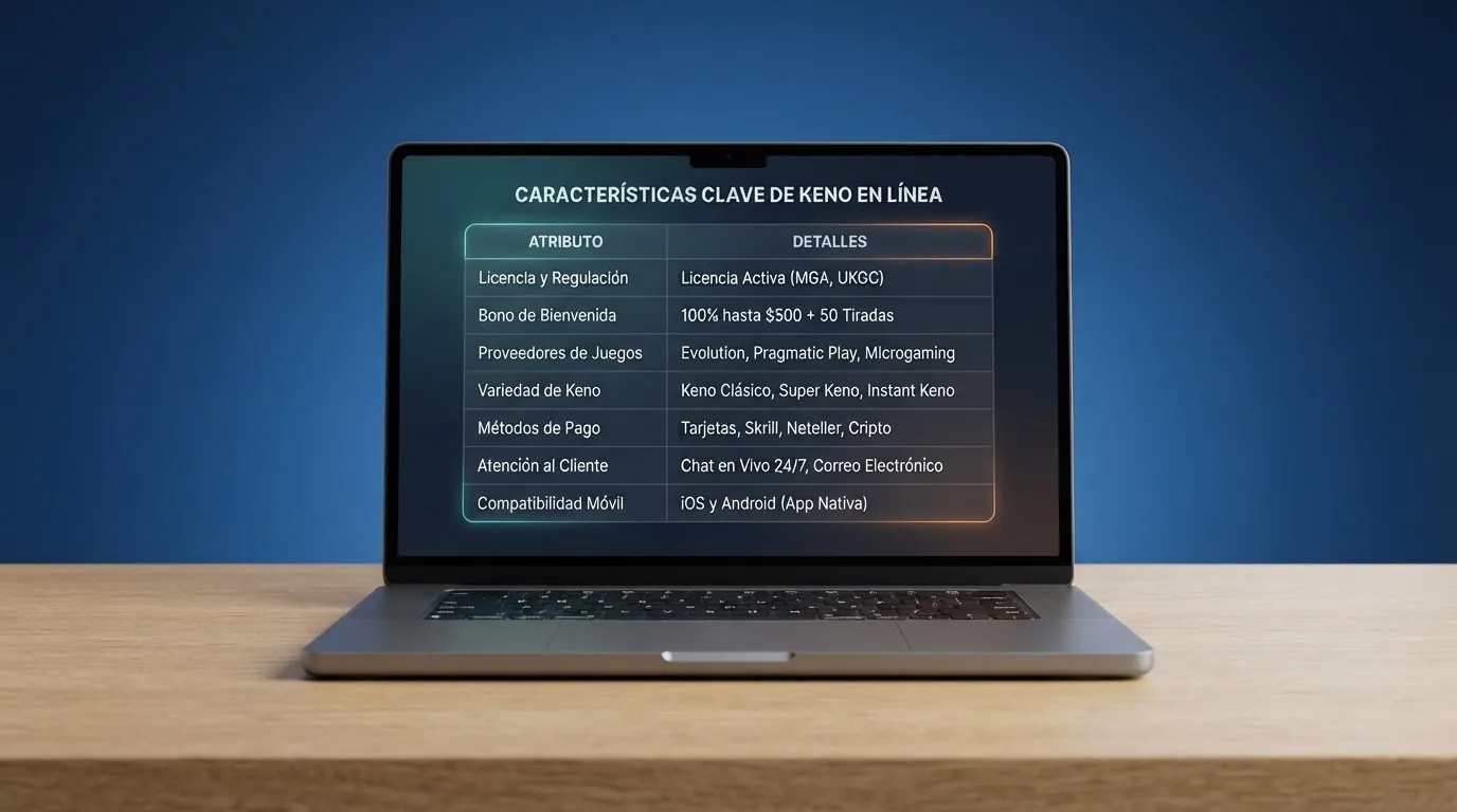 Tabla con los logotipos y datos principales de los casinos online con keno en España