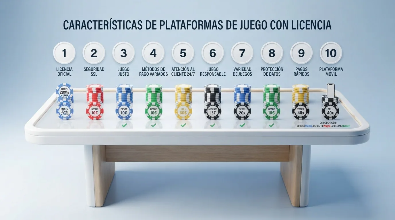 Tabla comparativa con los logotipos de los diez operadores destacados junto a fichas de casino alineadas por columnas