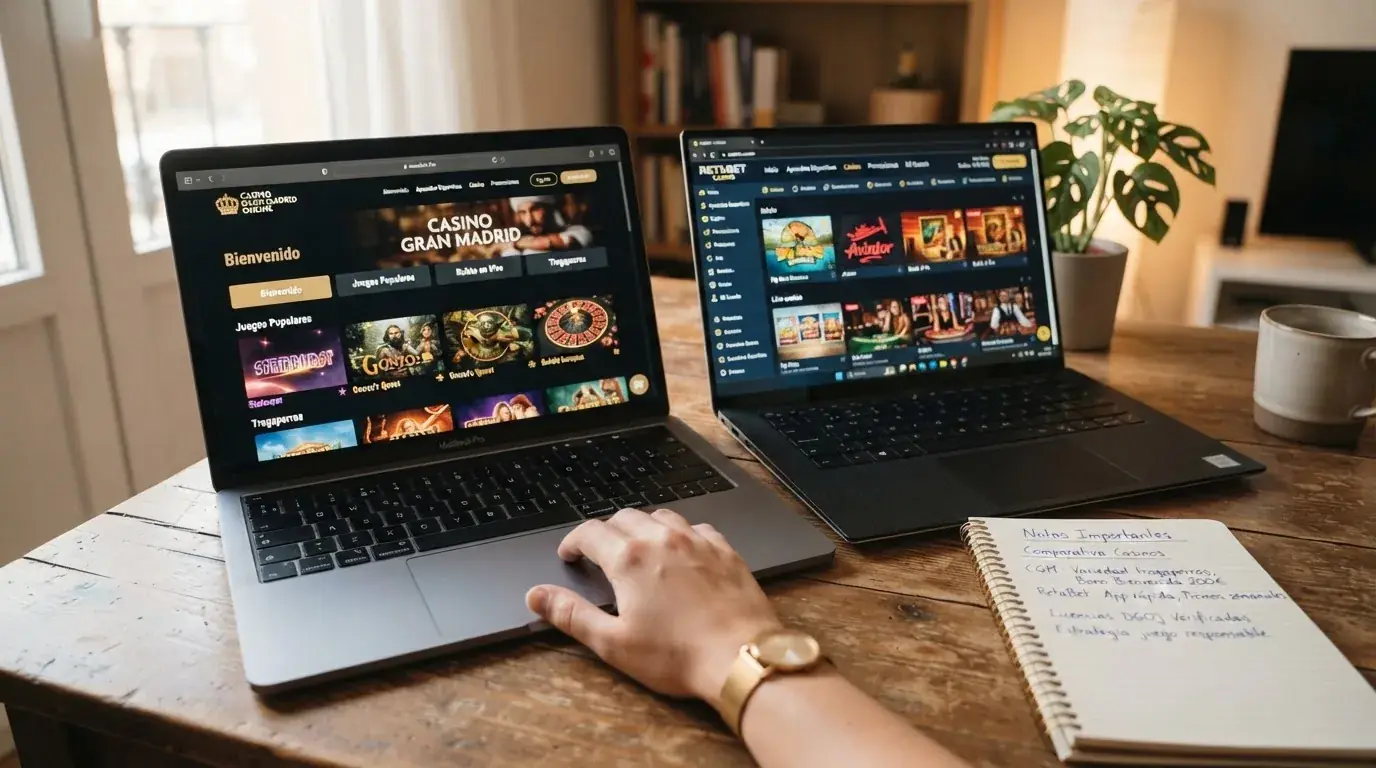 Tabla comparativa con los logotipos de diez operadores con dominio .es entre ellos Casino Gran Madrid, Bet365, Codere y Luckia dispuestos en una cuadrícula