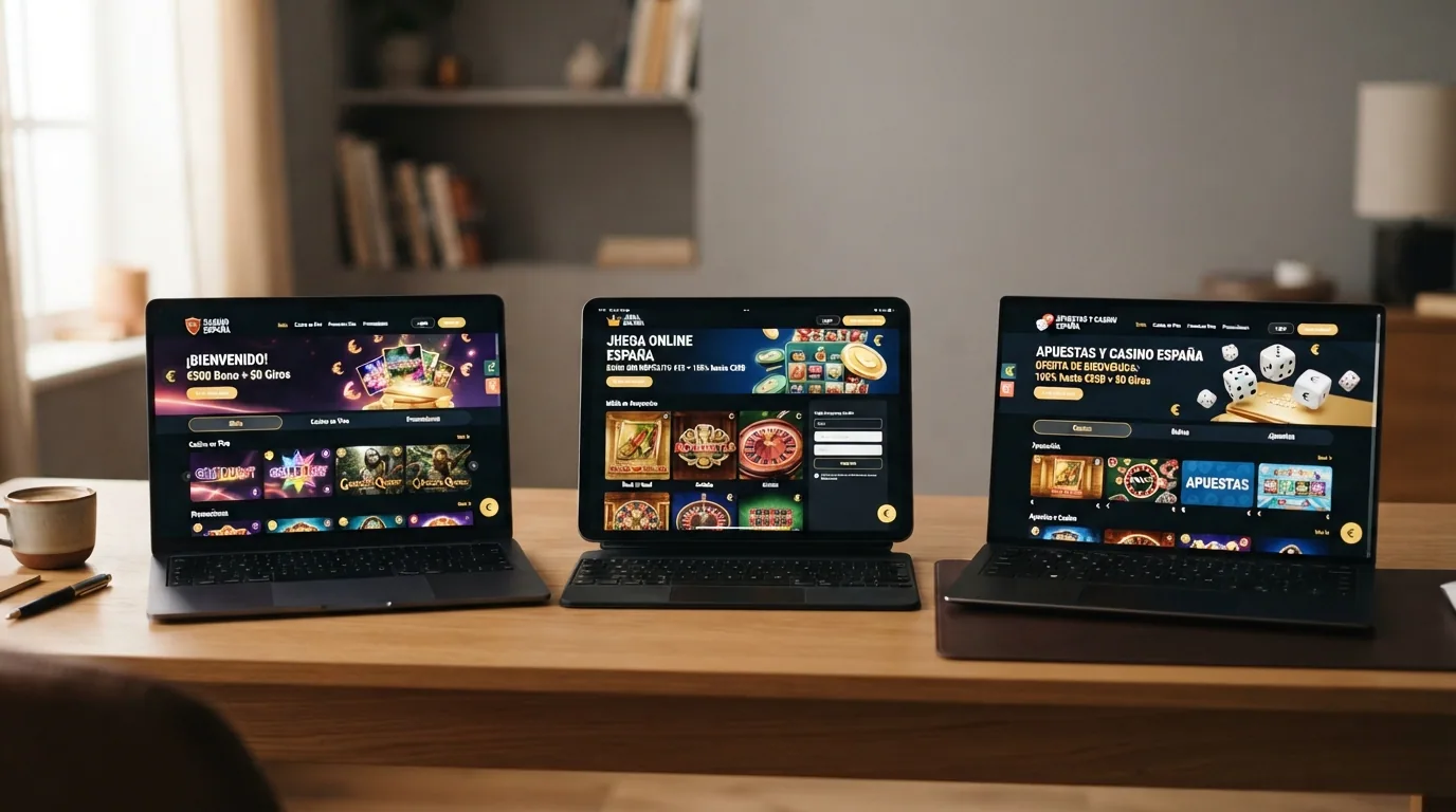 Capturas de pantalla de los portales de varios casinos online con licencia DGOJ mostrando sus páginas de inicio