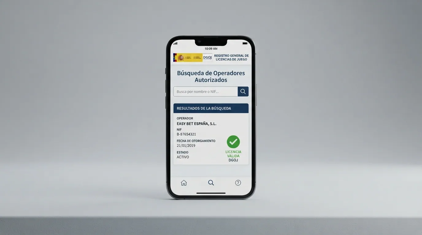 Captura del buscador público de operadores con licencia en la web ordenacionjuego.es con el campo de búsqueda y un resultado de ejemplo