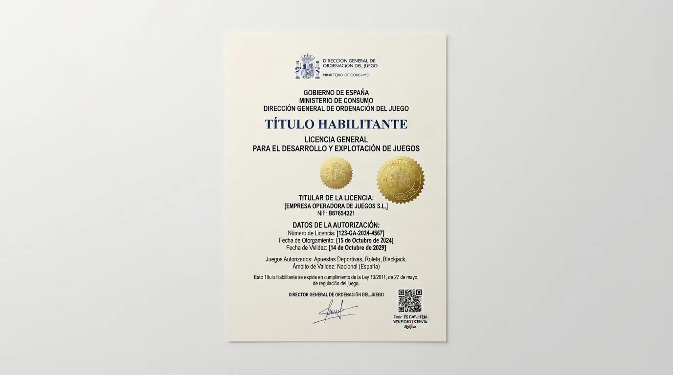 Documento oficial con el sello de la Dirección General de Ordenación del Juego y la leyenda «título habilitante»