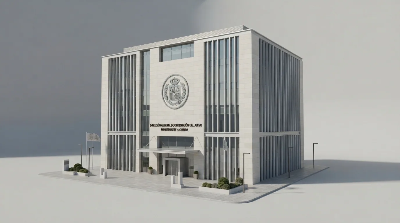 Fachada del edificio de la Dirección General de Ordenación del Juego en Madrid con el logotipo de la DGOJ