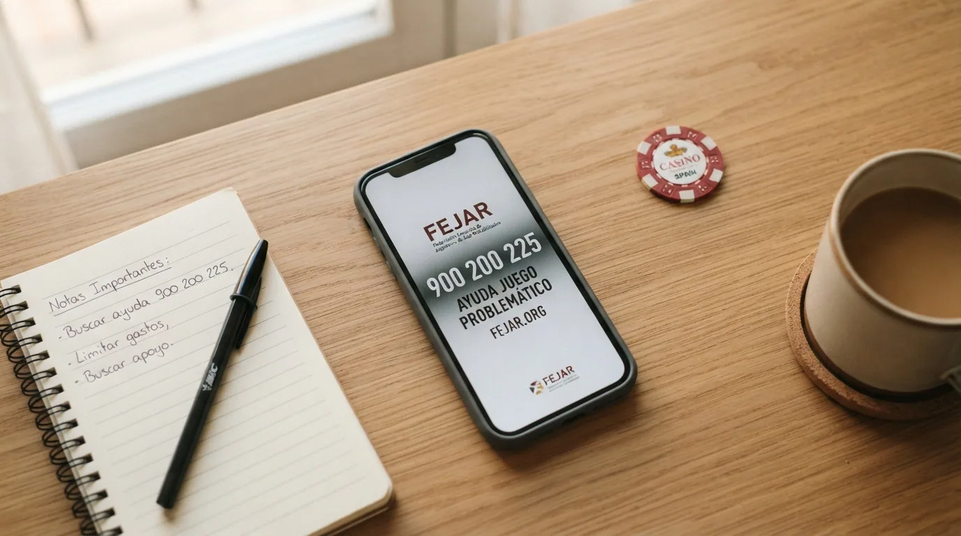 Teléfono móvil con el número 900 200 225 en pantalla junto al logotipo de FEJAR