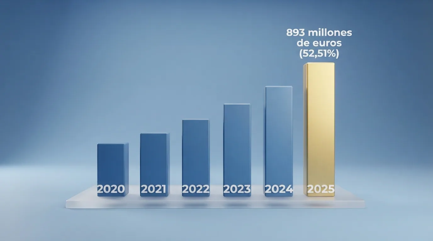 Gráfico de barras con la evolución del GGR del juego online regulado en España de 2020 a 2025