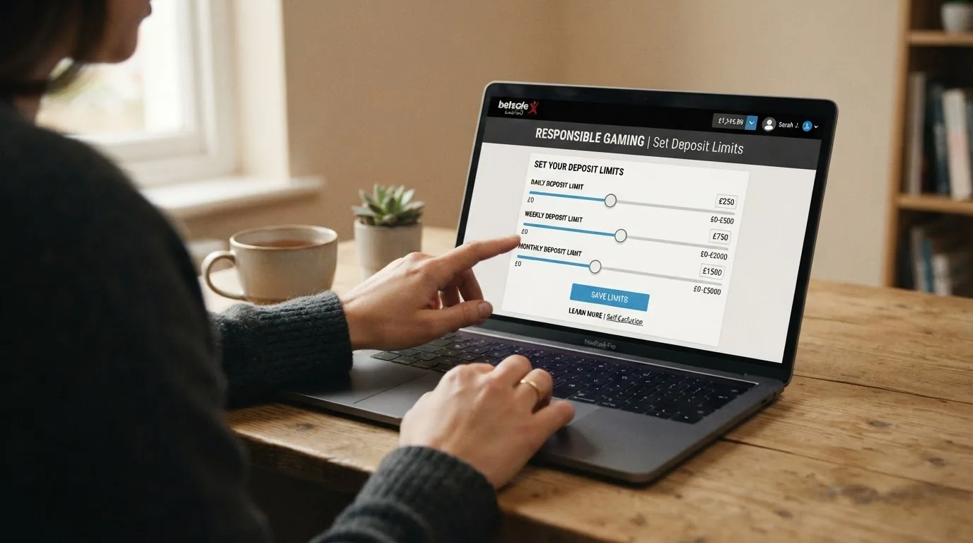 Panel de límites de depósito de un casino online español con los controles desplegados: límite diario, semanal y mensual