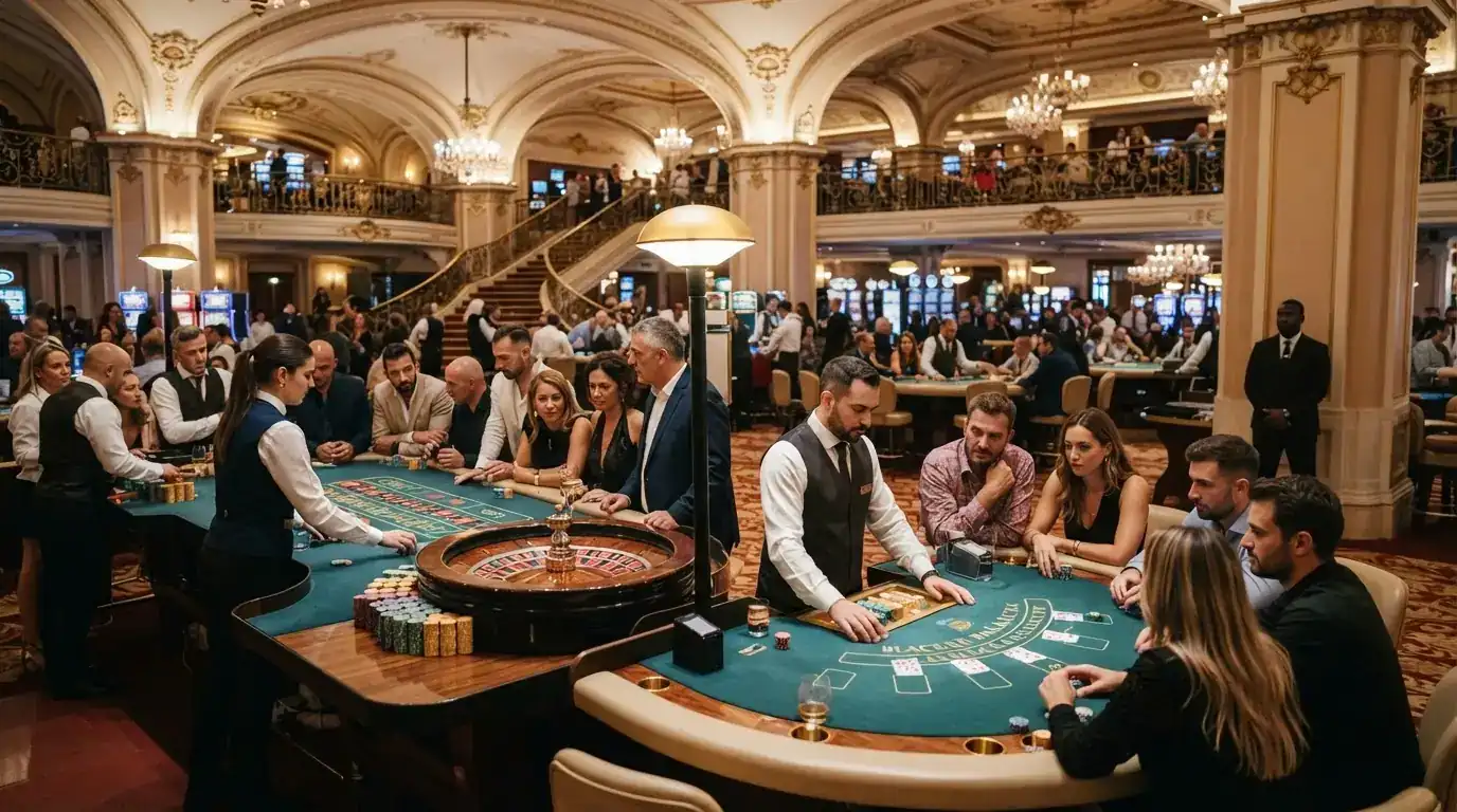 Vista del salón principal del Casino Barcelona con mesas de ruleta y blackjack