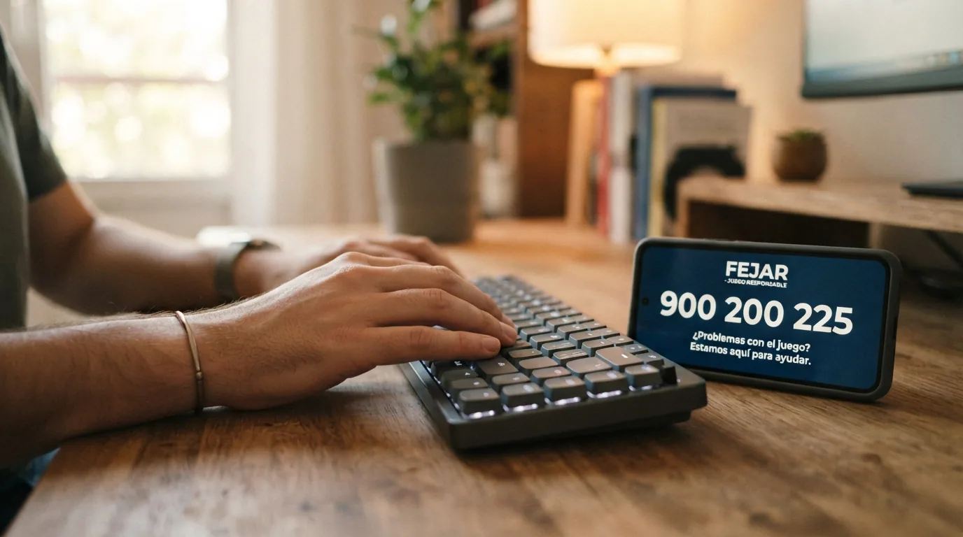 Mano sobre un teclado junto a un teléfono móvil con el número 900 visible en la pantalla de llamada