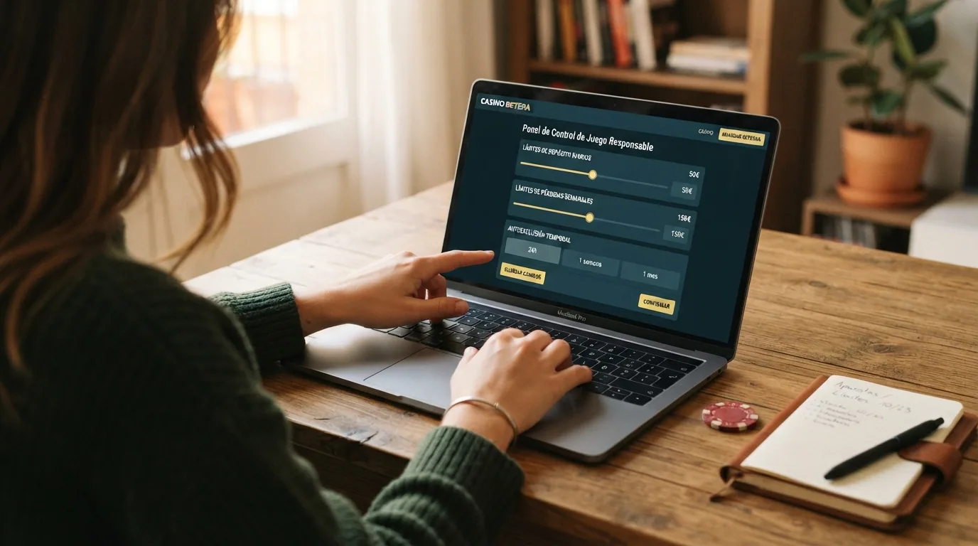 Panel de control de límites de depósito en un casino online español junto al logo del RGIAJ