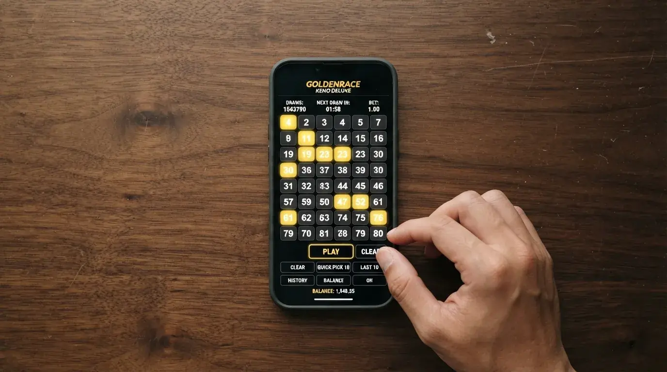Teléfono móvil mostrando una partida de keno en formato vertical adaptado a pantalla táctil