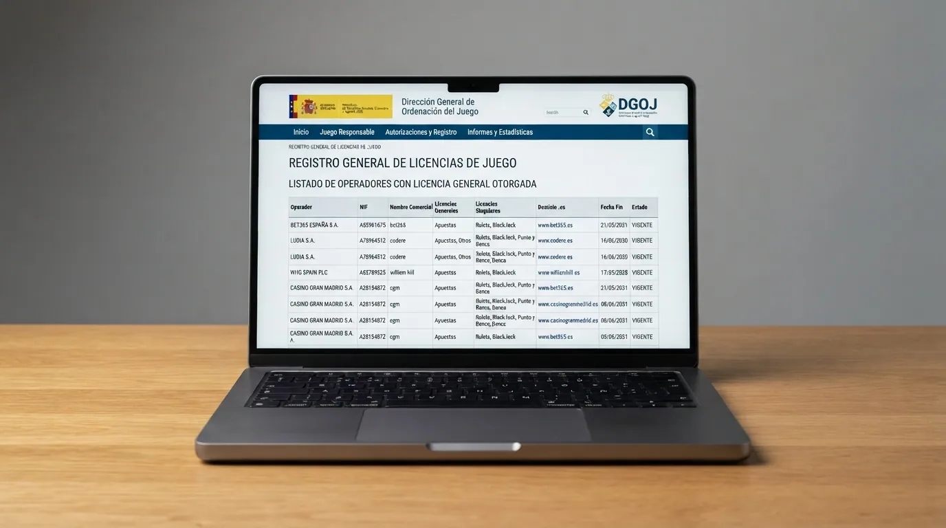 Captura parcial del registro público de la DGOJ en ordenacionjuego.es con el listado de operadores autorizados visible en pantalla