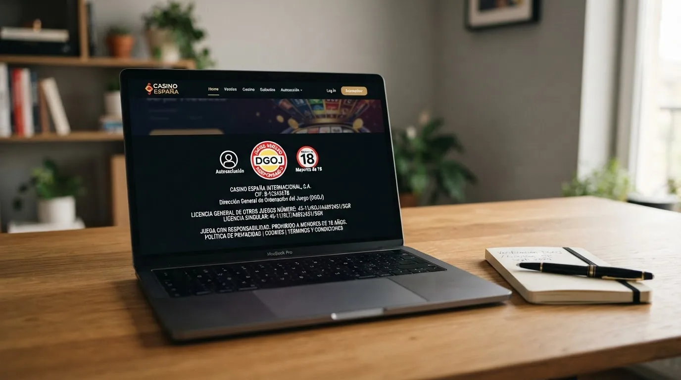 Captura del pie de página de un casino online con dominio .es donde se lee el número de licencia DGOJ y el sello de juego seguro