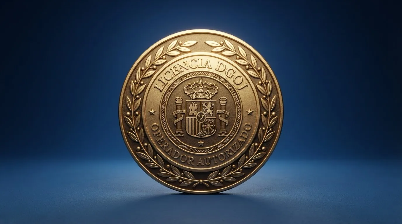 Primer plano de un sello o certificado digital con el logotipo de la DGOJ y un dominio .es visible