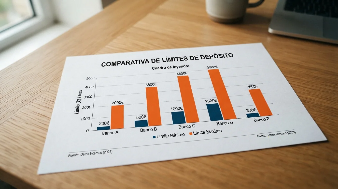 Gráfico de barras comparando los límites de depósito diarios, semanales y mensuales del régimen actual (color azul) frente a los límites conjuntos del RD 520/2026 (color naranja)