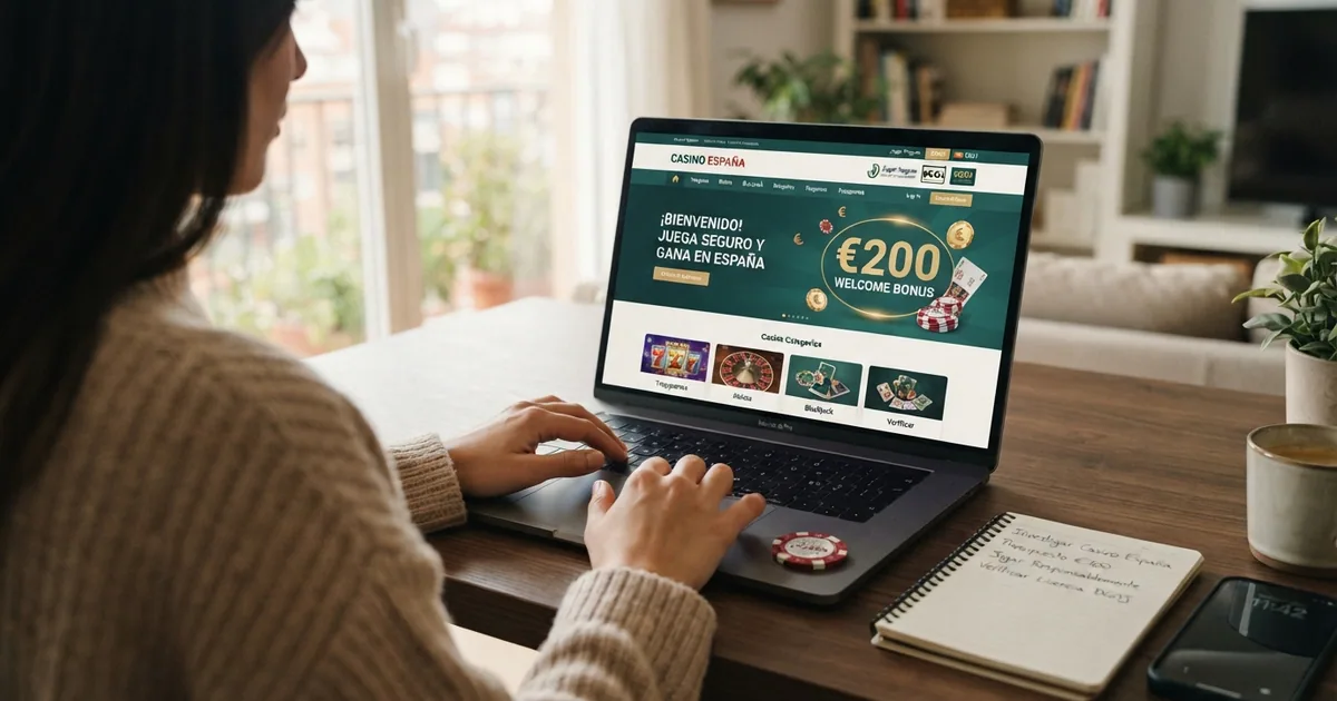 Pantalla de un ordenador mostrando la página de inicio de un casino online junto al logotipo de la DGOJ