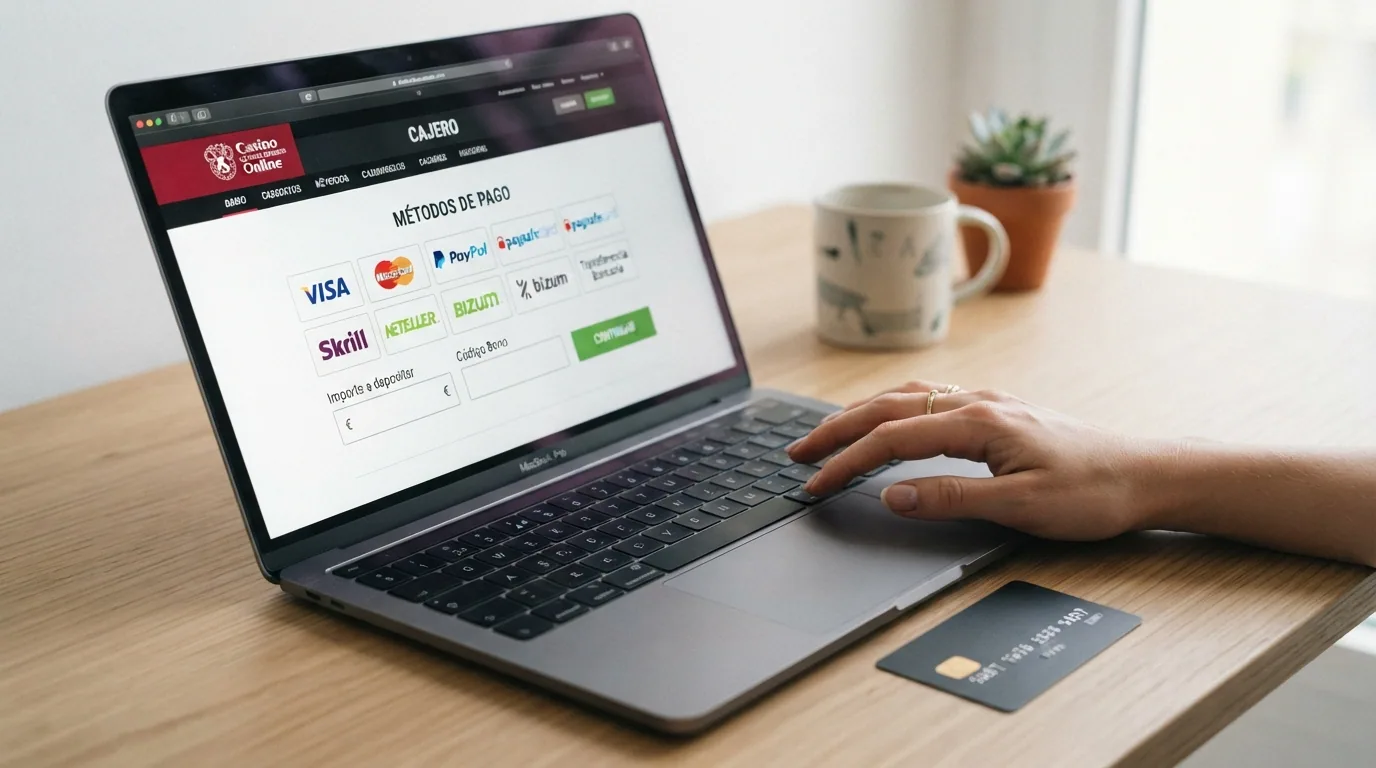Panel de cajero de Casino Gran Madrid Online con los iconos de Bizum, PayPal, tarjeta bancaria, Skrill y Apple Pay alineados como opciones de depósito