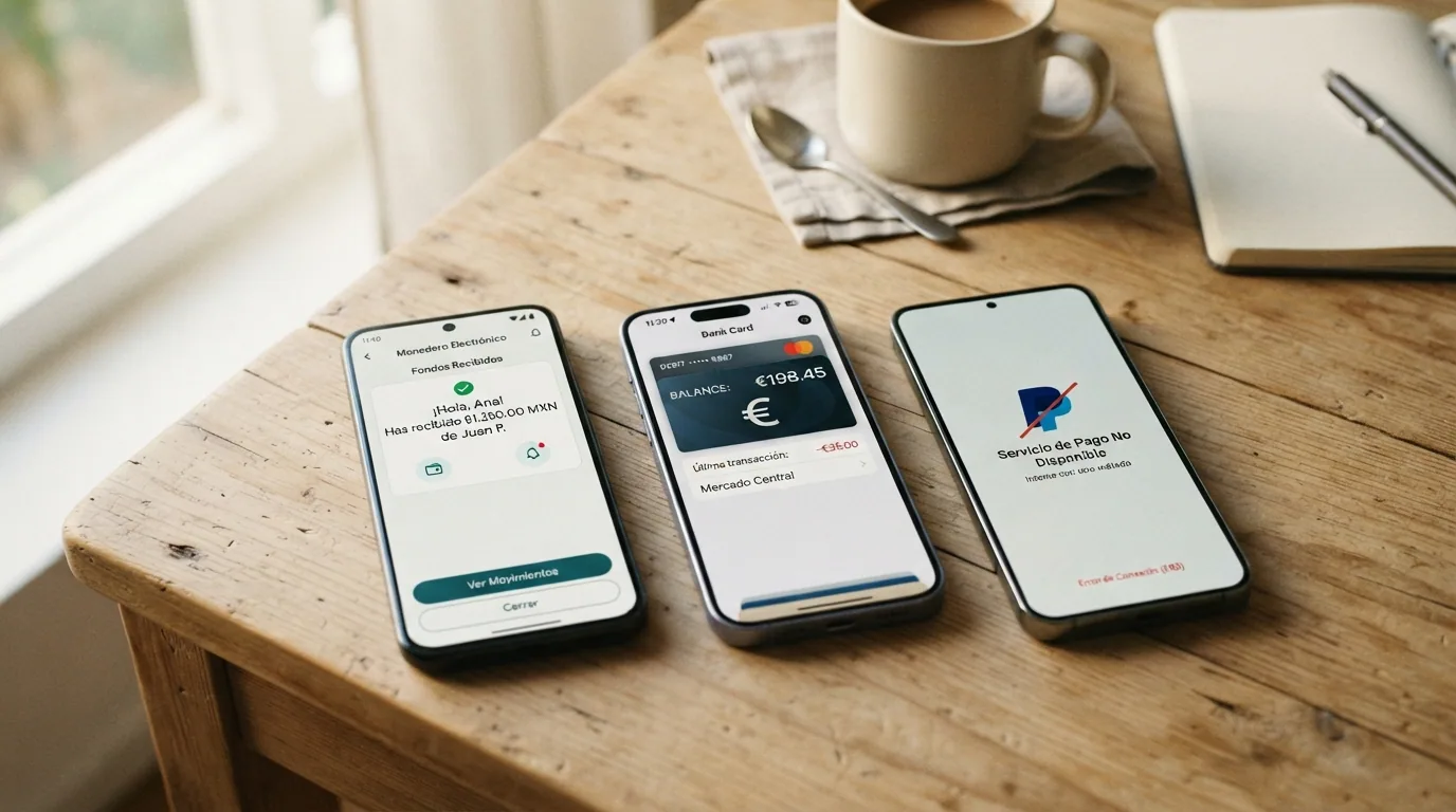 Tres iconos alineados — un monedero electrónico, una tarjeta bancaria y un teléfono con el logo de Bizum tachado — cada uno con su tiempo de retirada estimado debajo (minutos-24h, 1-3 días, no disponible)