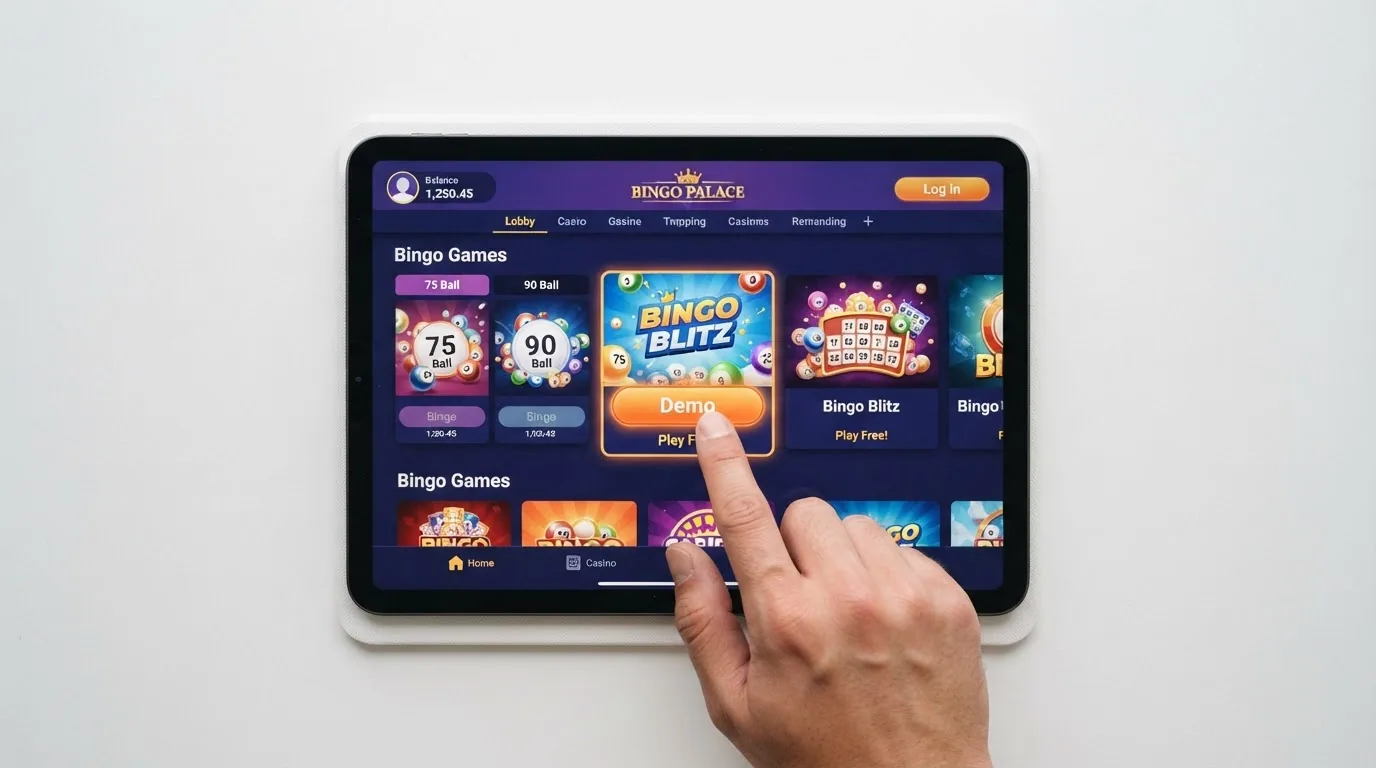 Un botón de «jugar gratis» o «demo» resaltado en la pantalla de selección de sala de un casino online español