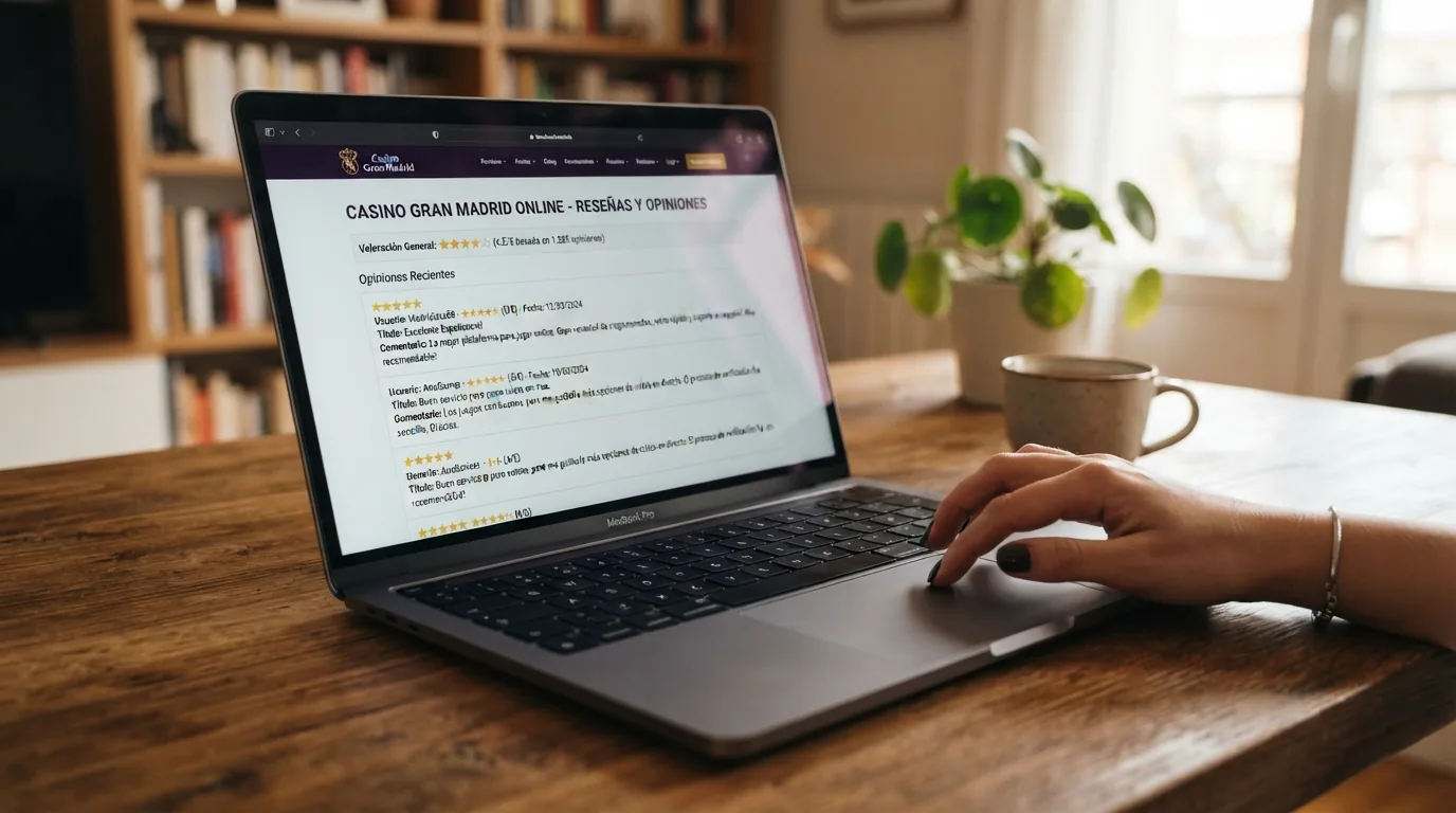 Pantalla con valoraciones y estrellas de usuarios sobre Casino Gran Madrid Online en una página de reseñas del sector