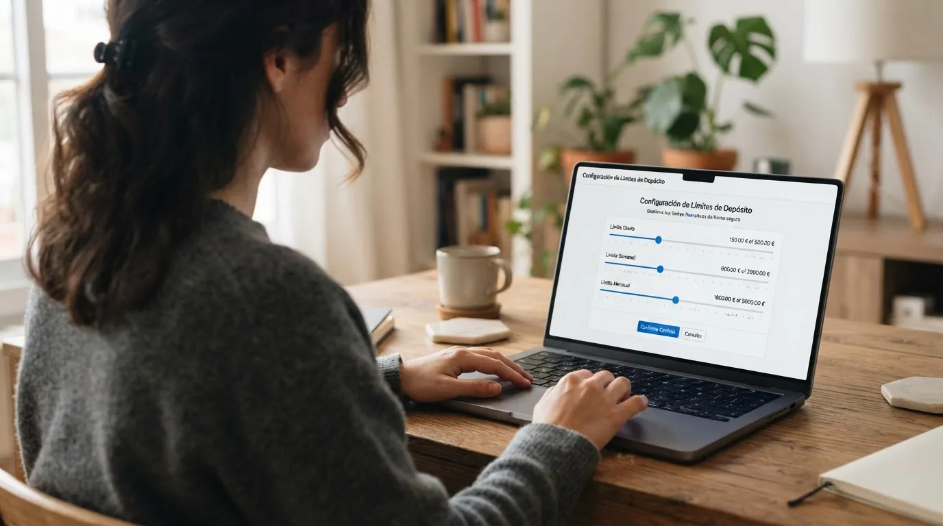 Interfaz de configuración de límites de depósito en un casino online español, con los controles de límite diario, semanal y mensual visibles