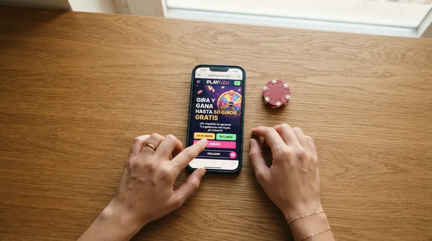 Captura de la promoción de tiradas gratis de PlayUZU con el texto «sin requisito de apuesta» visible