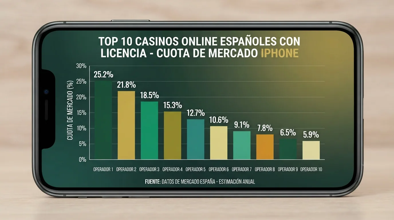 Composición visual con los logotipos de los diez casinos analizados ordenados sobre la silueta de un iPhone
