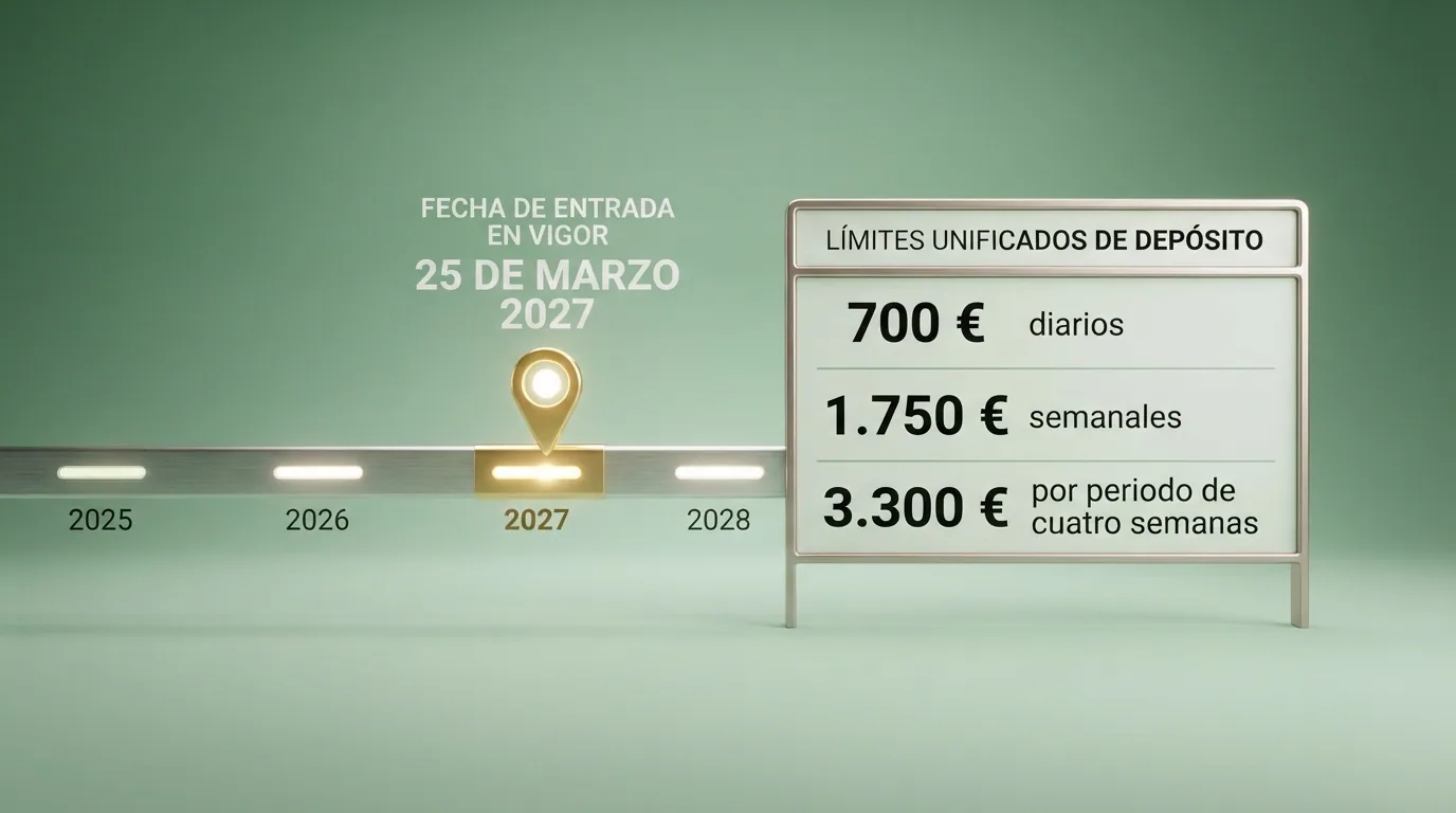 Calendario que muestra marzo de 2027 como fecha de entrada en vigor del Real Decreto 520/2026 junto a los importes de los nuevos límites conjuntos