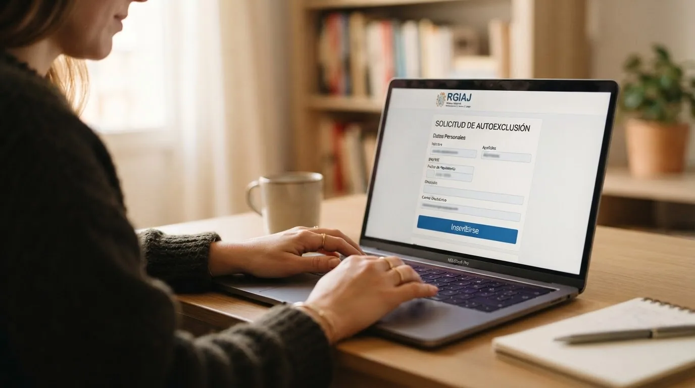 Persona accediendo desde un ordenador al portal de la DGOJ para inscribirse en el registro de autoexclusión