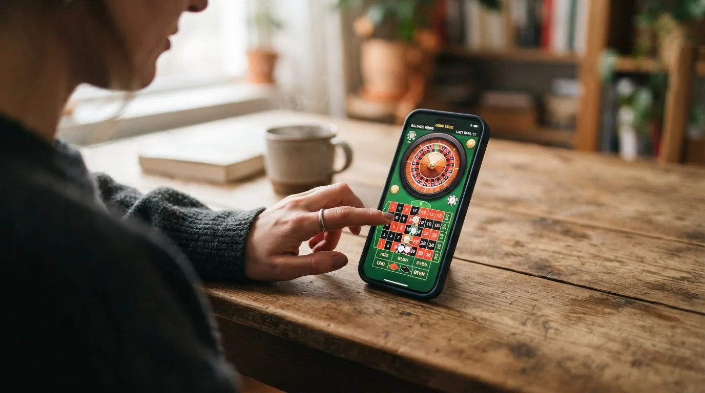 Pantalla de un casino online español en modo demo con una mesa de ruleta RNG abierta y el saldo ficticio visible