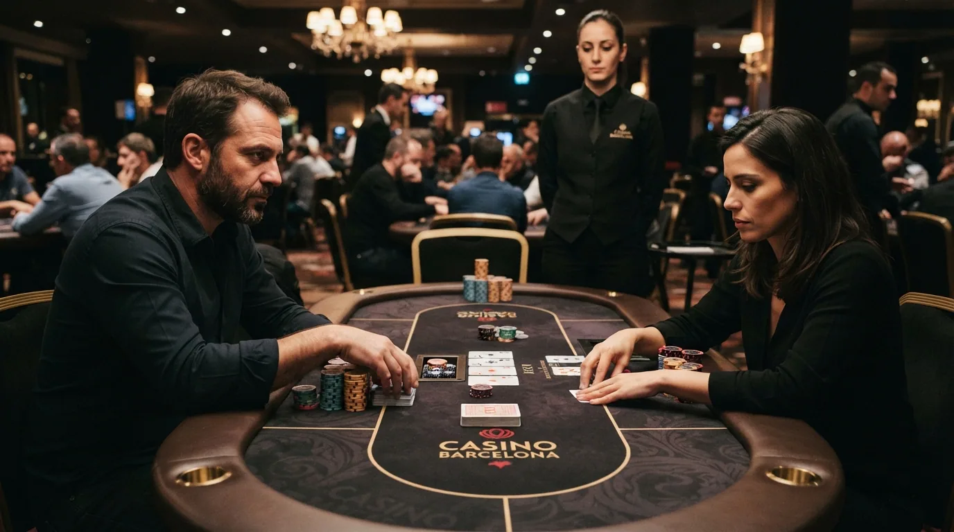 Mesa de póker con jugadores en la sala del Casino Barcelona