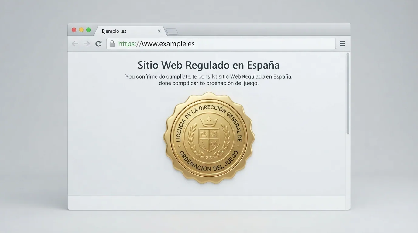 Primer plano del dominio .es en la barra de direcciones de un navegador, con el logo de la DGOJ visible en la página cargada