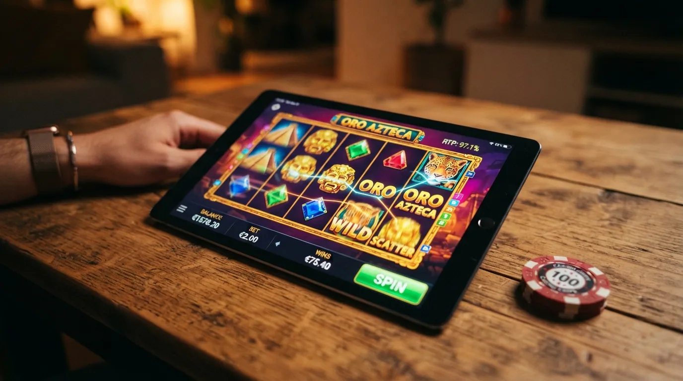 Pantalla del slot Starburst con sus carriles de colores y el panel de RTP visible en la esquina inferior