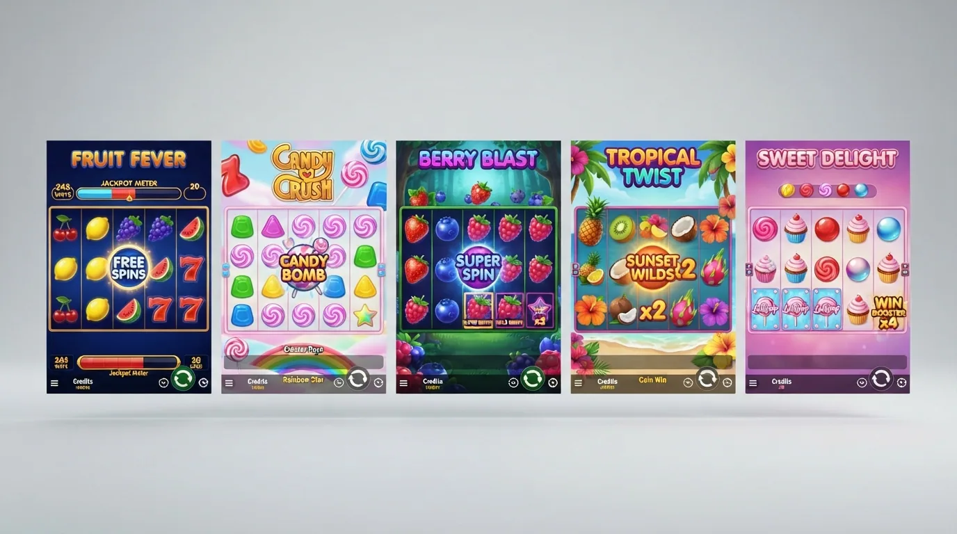 Las cinco variantes de Sweet Bonanza (Original, 1000, Super Scatter, Xmas y Candyland) mostradas en mosaico con sus pantallas de juego
